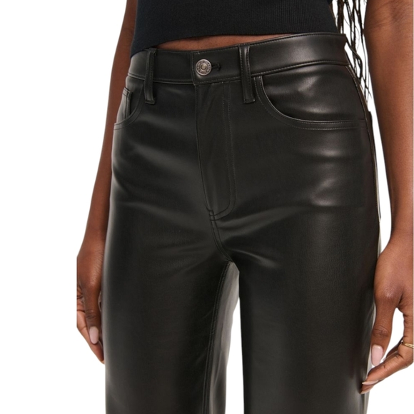 Abercrombie ’90s Relaxed High Rise Pants Black Faux Leather Straight Leg - Picture 3 of 12